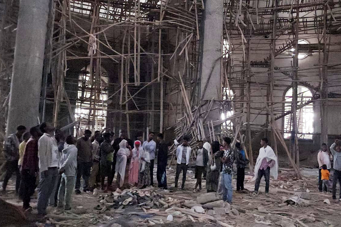 A collapse at a church under construction in Ethiopia kills at least 25 worshippers