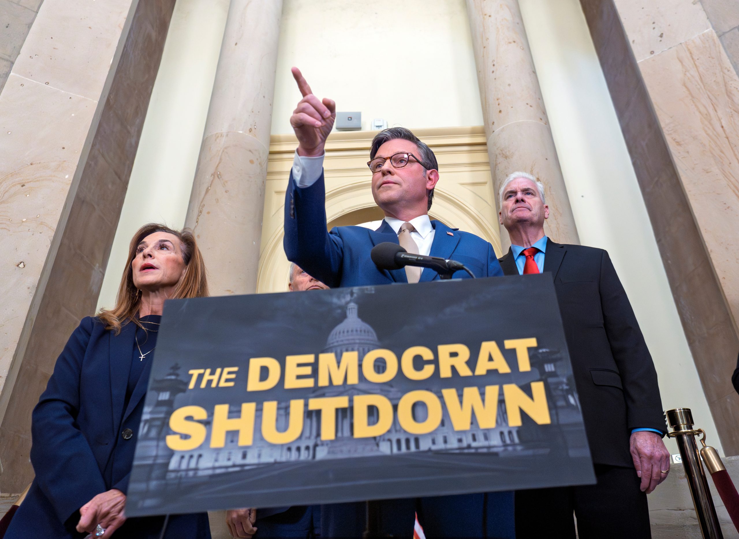 The blame game is on at federal agencies, where political messages fault Democrats for the shutdown