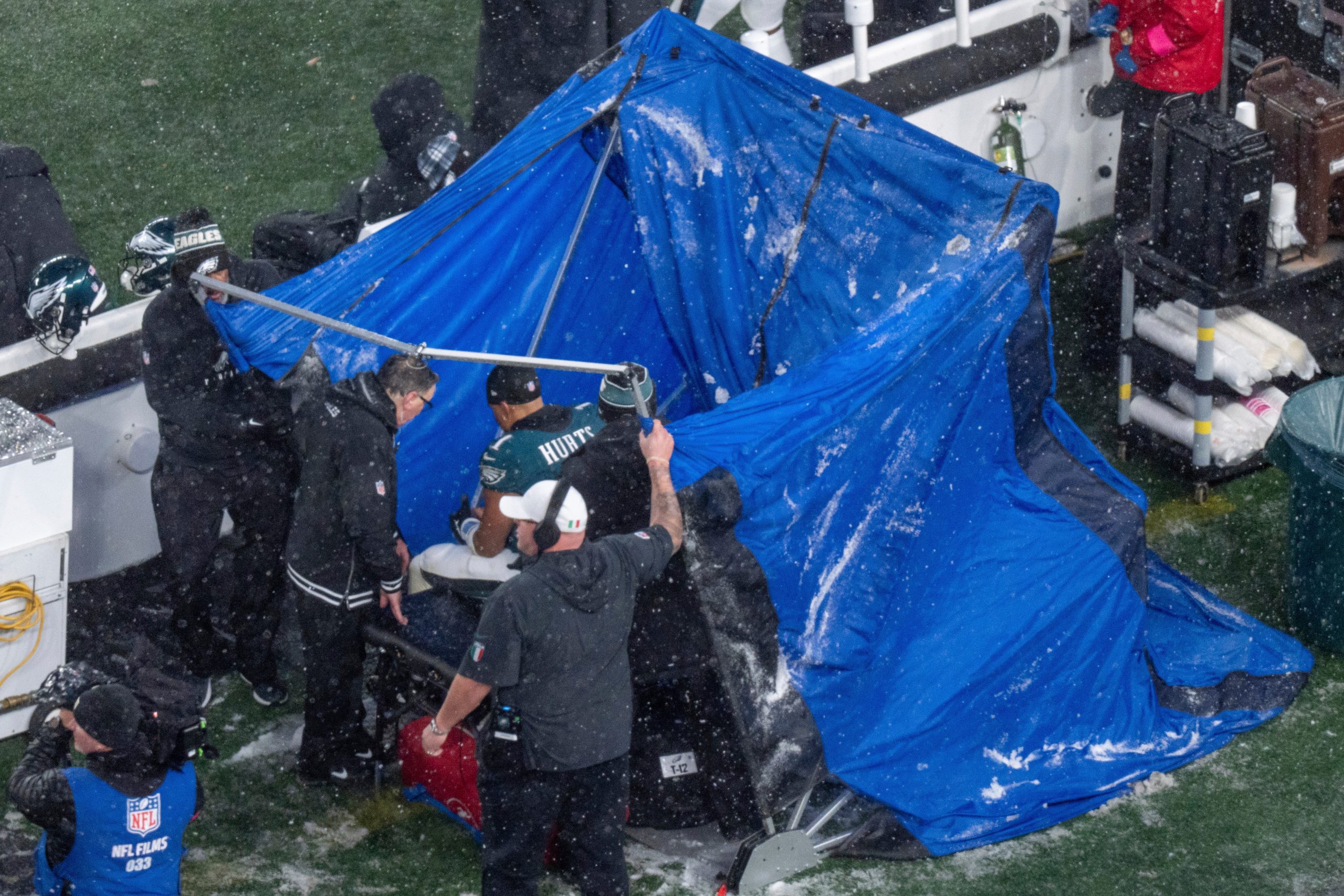 A peek inside the blue medical tent that has become a fixture on NFL sidelines