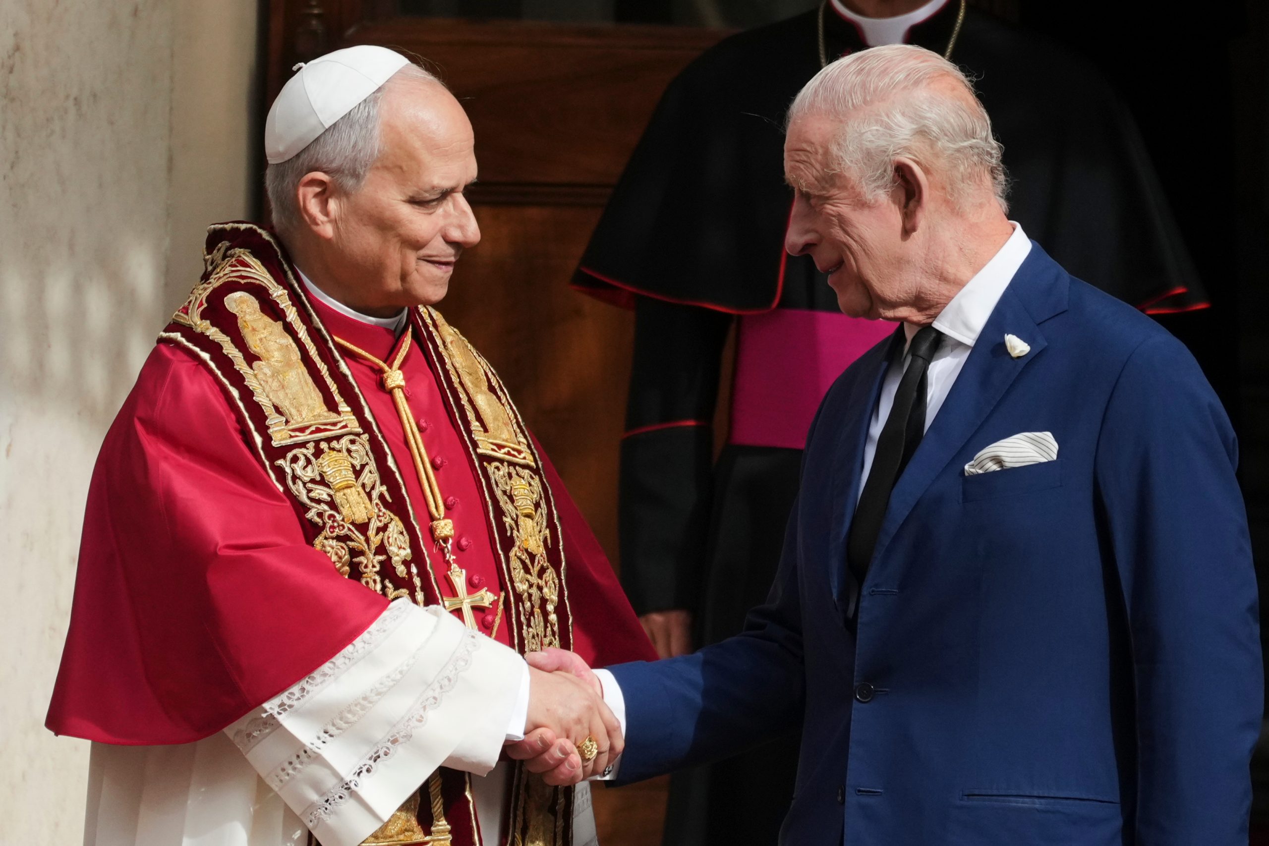 Photos of King Charles III and Queen Camilla visiting the Vatican to pray with Pope Leo XIV