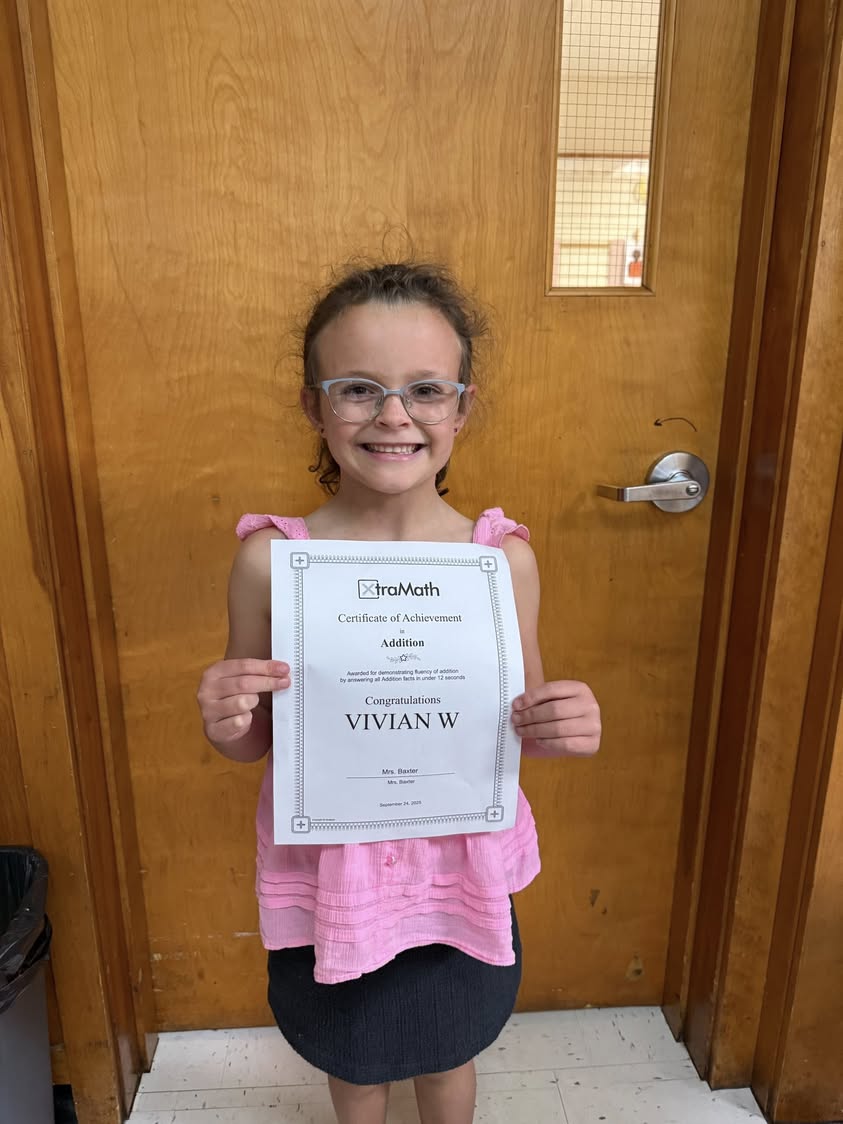 Vivian and Brooks in Mrs. Baxter’s class both passed their addition facts on Xtra Math.