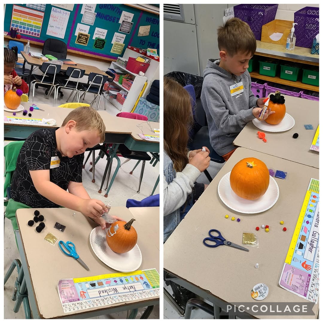 Mrs. Schisler’s class loved decorating pumpkins with their Walmart friends through the Adopt a Classroom program today….