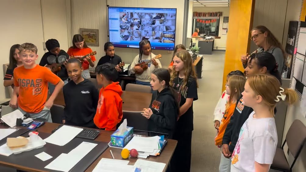 Mrs. Cooley our music teacher, and some of our Edison kiddos surprised us with the “Edison Song” this morning over the i…