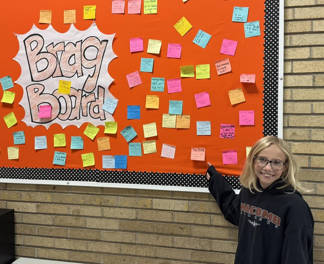 Joy made it onto the Brag Board with a perfect score on her math test! #wow #edisonbombers #MAC185