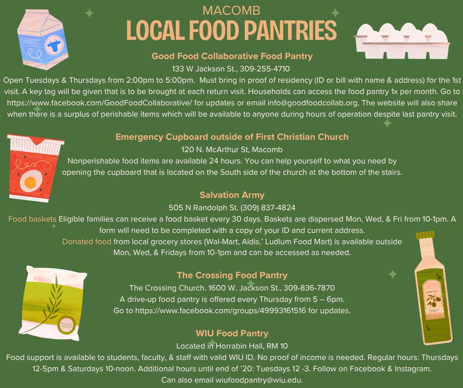 With the upcoming five-day weekend, please see the list of local food pantries below. There will be no school on Thursda…