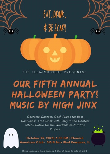 Get Ready for the 5th Annual Halloween Party with Live Music and Costume Contest for Windmill Restoration on October 25, 2025
