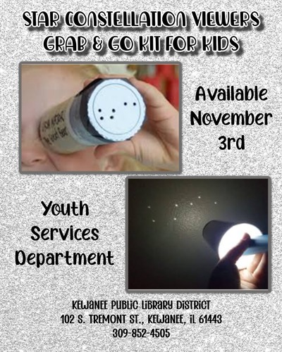 Build Your Own Constellation Viewer with Grab and Go Kids Craft at Kewanee Library on November 3, 2025