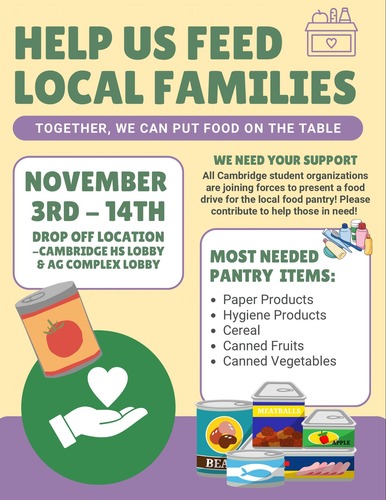 Cambridge Students Launch Schoolwide Food Drive to Support Local Families through November 14, 2025