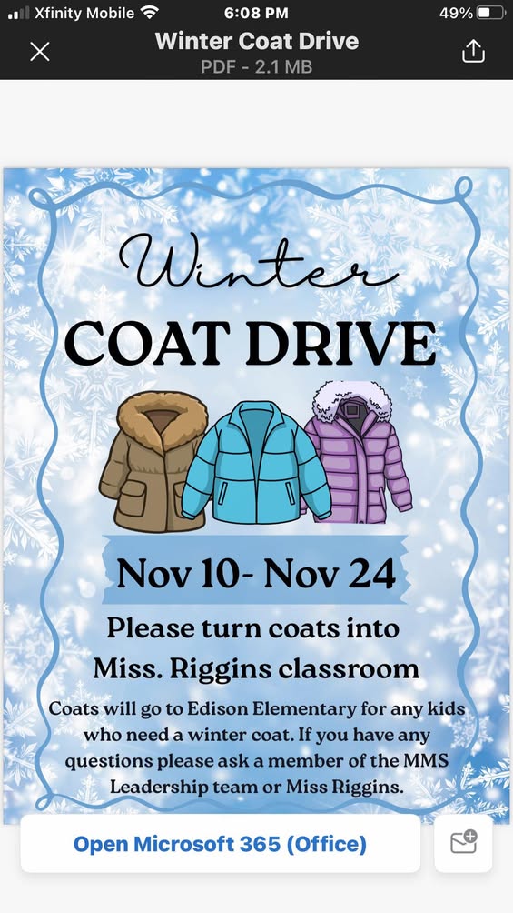 Winter Coat Drive is under way! See flyer for details. #MAC185  #macombmiddleschool #communitysupport