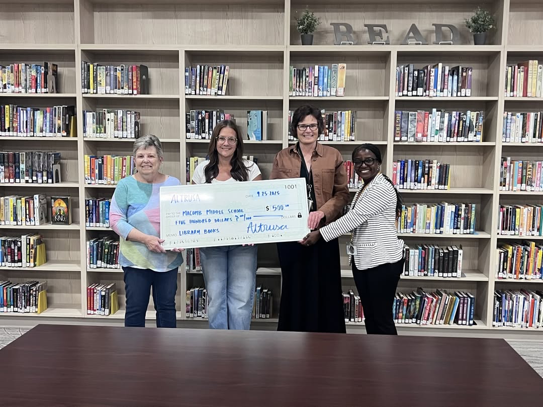 A huge thank you goes out to the Macomb Altrusa for donating  $ 500 to the Macomb Middle School Library.   The Altrusa H…