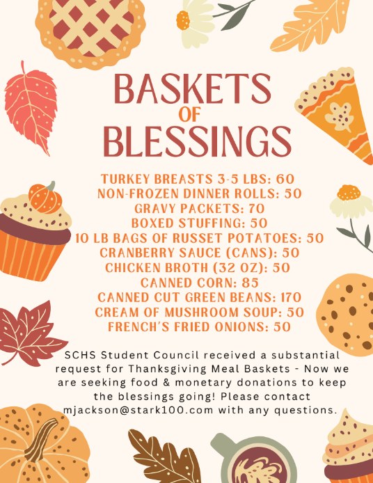 Help Stark County High School Student Council Thanksgiving Meal Basket Donations through November 24, 2025