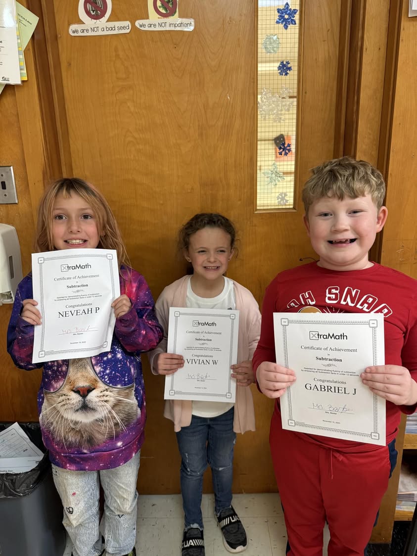 Neveah, Vivian and Gabe in Mrs. Baxter’s class all mastered their subtraction facts on Xtra Math.