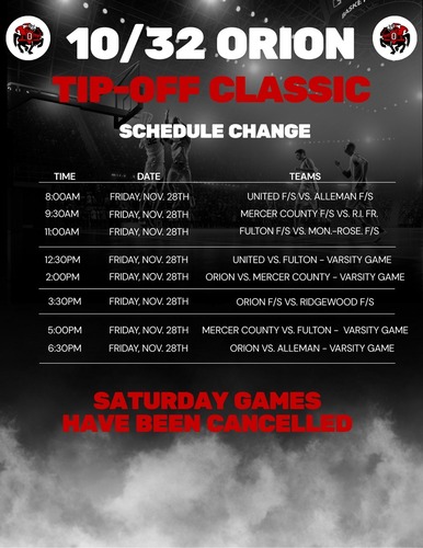 Orion Tip-Off Classic Moves All Games to Friday, November 28, 2025, Due to Predicted Snowfall Amounts