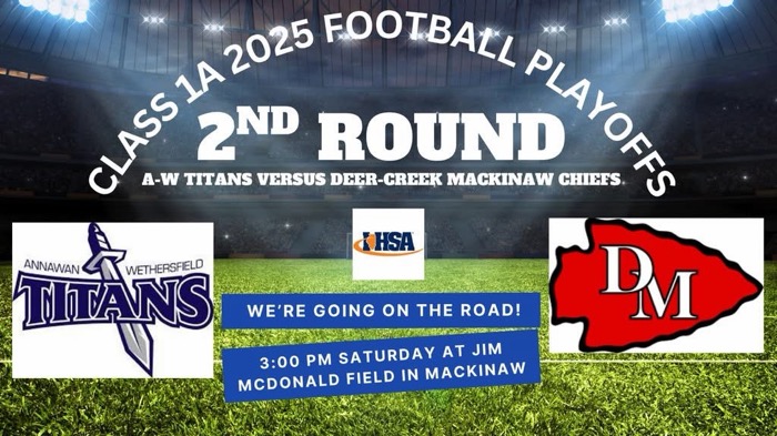 A-W Titans Face Deer Creek Mackinaw Chiefs in Round 2 Class 1A Playoff on November 8, 2025