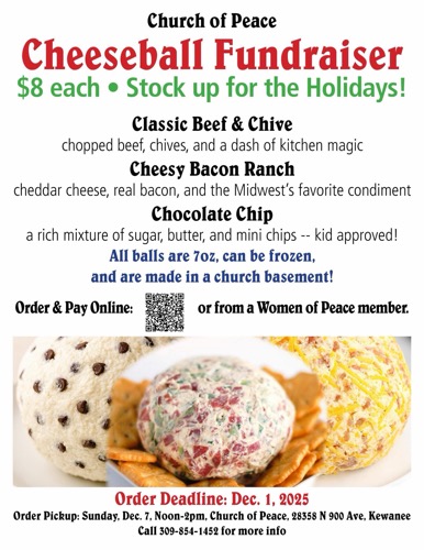 Church of Peace Cheeseball Fundraiser to Support Community Outreach, Order Deadline December 1, 2025