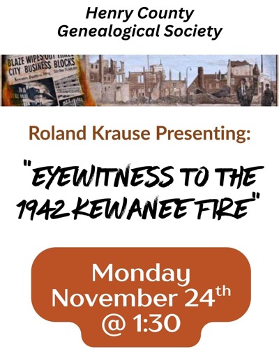 Eyewitness to the 1942 Kewanee Fire Presentation with Roland Krause on November 24, 2025