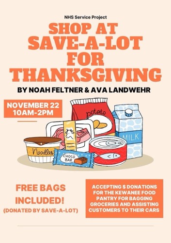 Wethersfield NHS Project Bagging Groceries at Sav-a-Lot to Benefit Kewanee Food Pantry on November 22, 2025