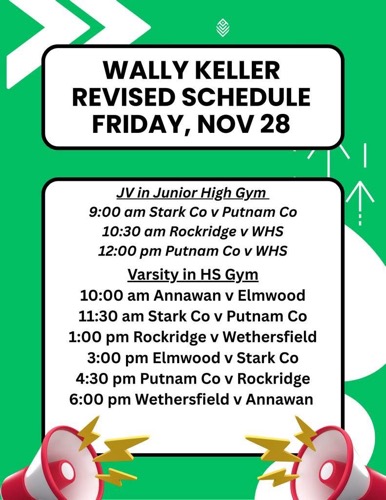 Wally Keller Tournament Schedule Updated Due to Weather Junior Varsity Games Moved to Friday, November 28, 2025