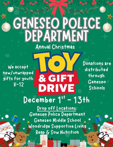 Geneseo Police and Schools Launch Annual Holiday Toy Drive Through December 13, 2025