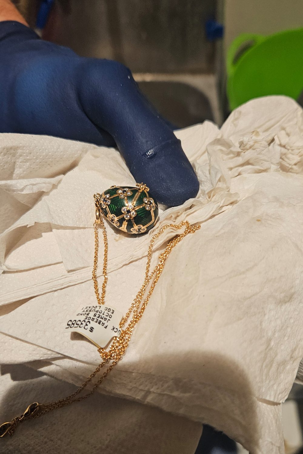 Police recover a James Bond-inspired Fabergé pendant from the bowels of a man accused of eating it