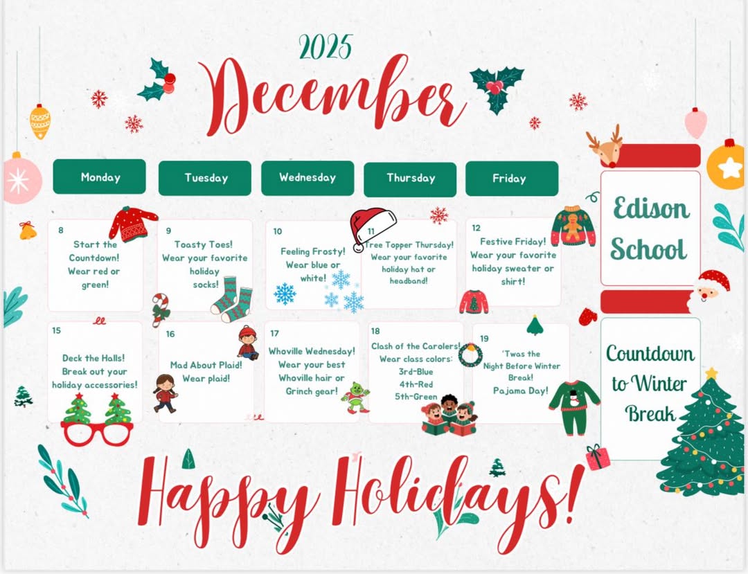 Edison’s Dress Up Countdown Calendar!!! #MAC185 #edisonbombers #wedoitforthekids