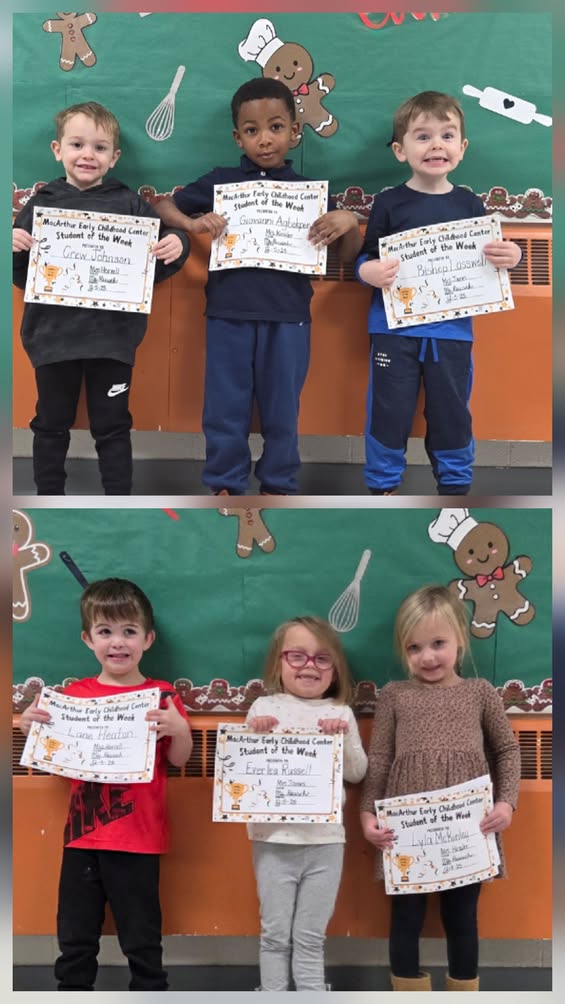 MacArthur Early Childhood Center would like to congratulate our students of the week! These kiddos were kind, helpful, a…