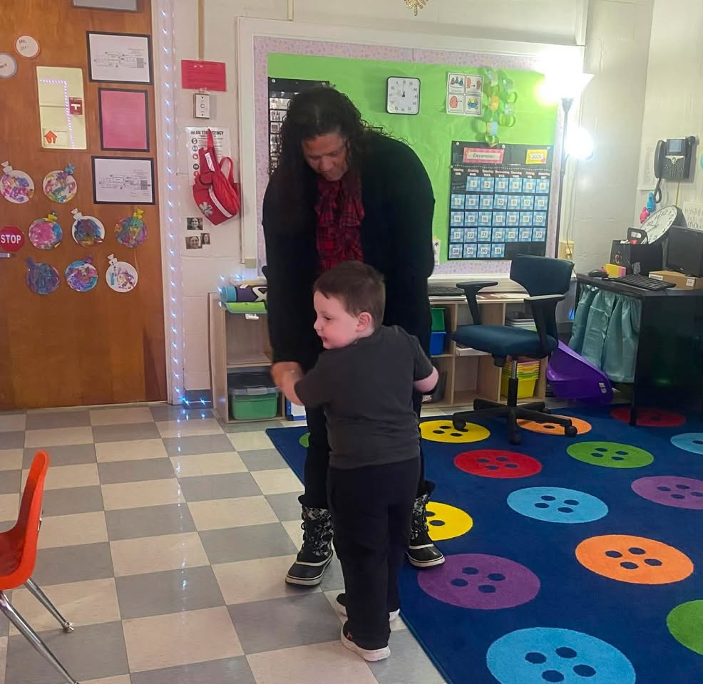 Mrs. Reusch took a quick dance break with River in Mrs. Clark’s morning preschool class #mac185