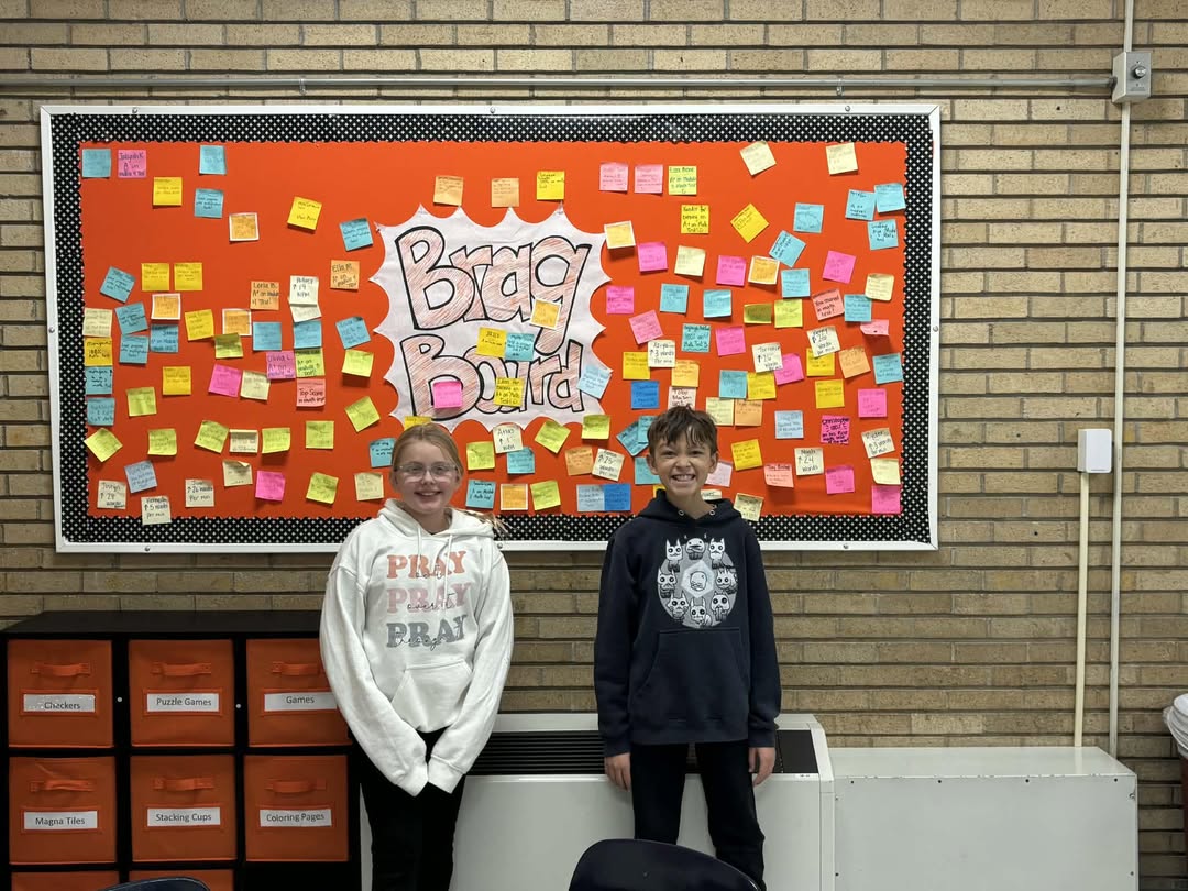 Congratulations to Xander and Eden earning an A+ on their math test! #braggingrights #edisonbombers #MAC185 #bragboard