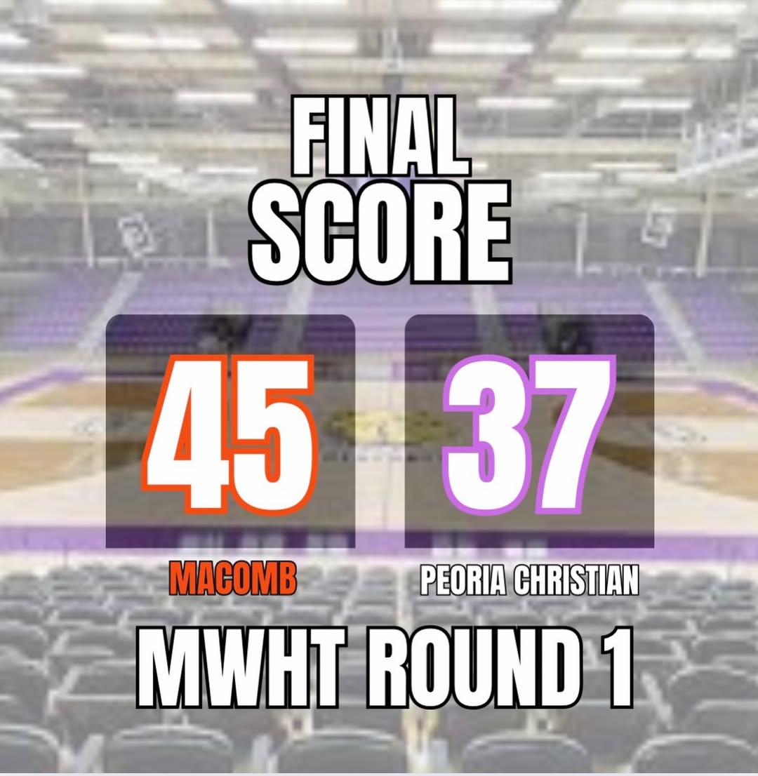 Macomb over Peoria Christian 45-37 in round 1 of the #MWHT. Up next A-Town on Monday at 7:00 pm #MAC185