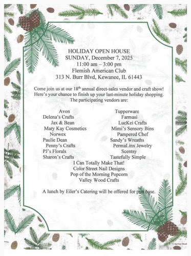 Holiday Open House at Flemish American Club on December 7, 2025