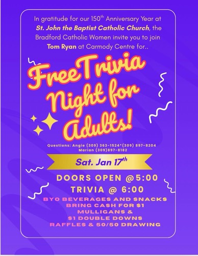 Join the Fun at Bradford St John Baptist Catholic Church Trivia Night January 17, 2026