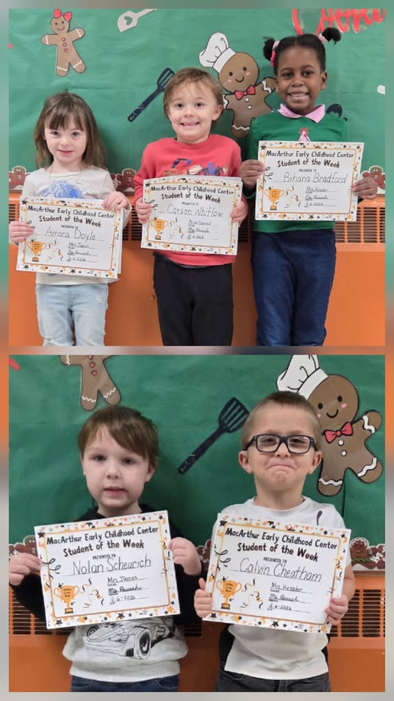 MacArthur Early Childhood Center would like to congratulate our students of the week! These kiddos were kind, helpful, a…