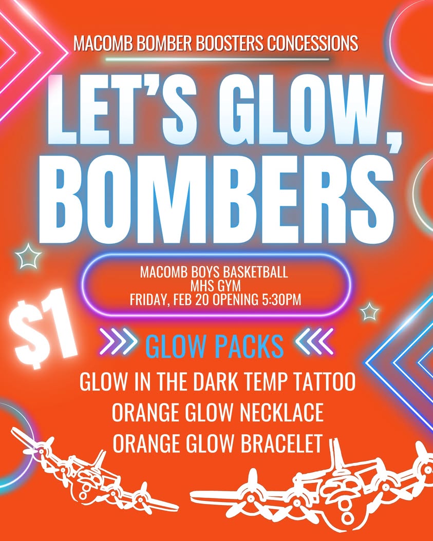 Let’s GLOW, Bombers!!  Come cheer on the Bombers as they take on the Monmouth‑Roseville Titans TONIGHT, February 20th fo…