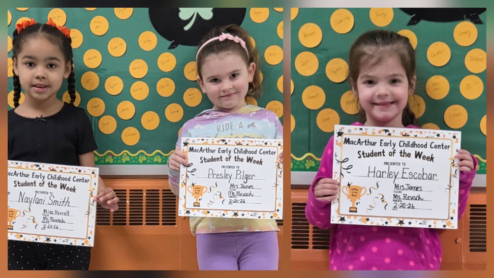 MacArthur Early Childhood Center would like to congratulate our students of the week! These kiddos were kind, helpful, a…
