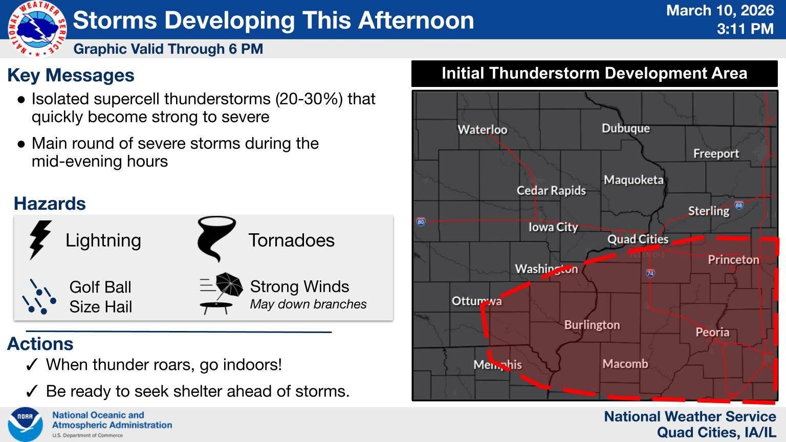 UPDATE: Severe Supercell Thunderstorms Expected in Iowa and Illinois with Large Hail, Strong Winds, and Tornado Risk